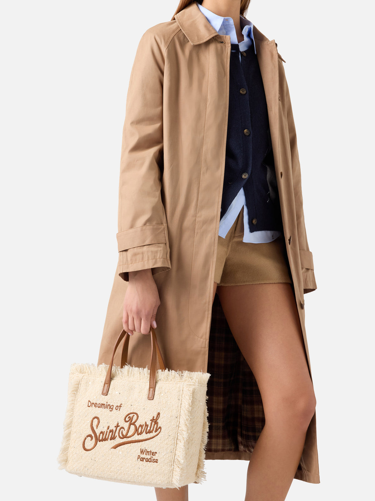 Bolso Colette beige con lentejuelas y bordado del logo 