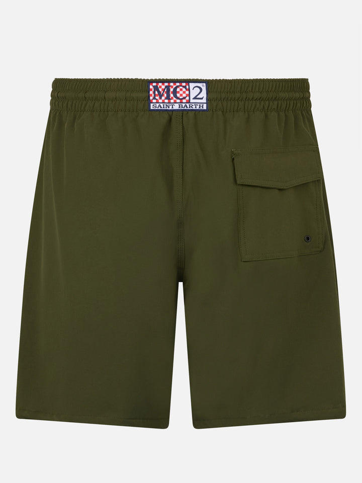 Military green long stretch Comfort Surf swim shorts