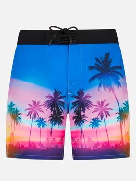 Costume da bagno da uomo surf comfort ed stretch con stampa palme