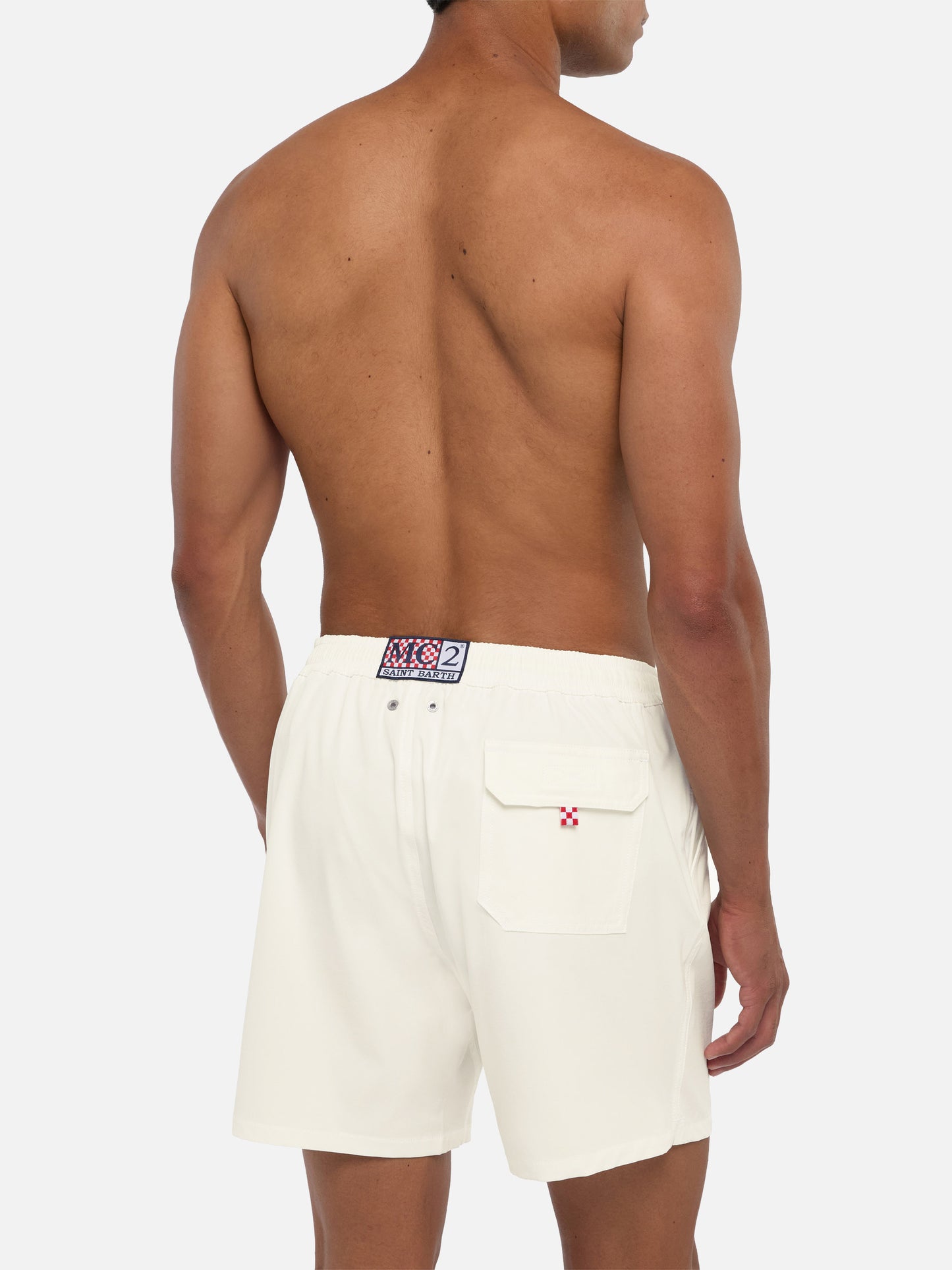 Weiße Comfort Badeshorts mit St. Barth Stickerei