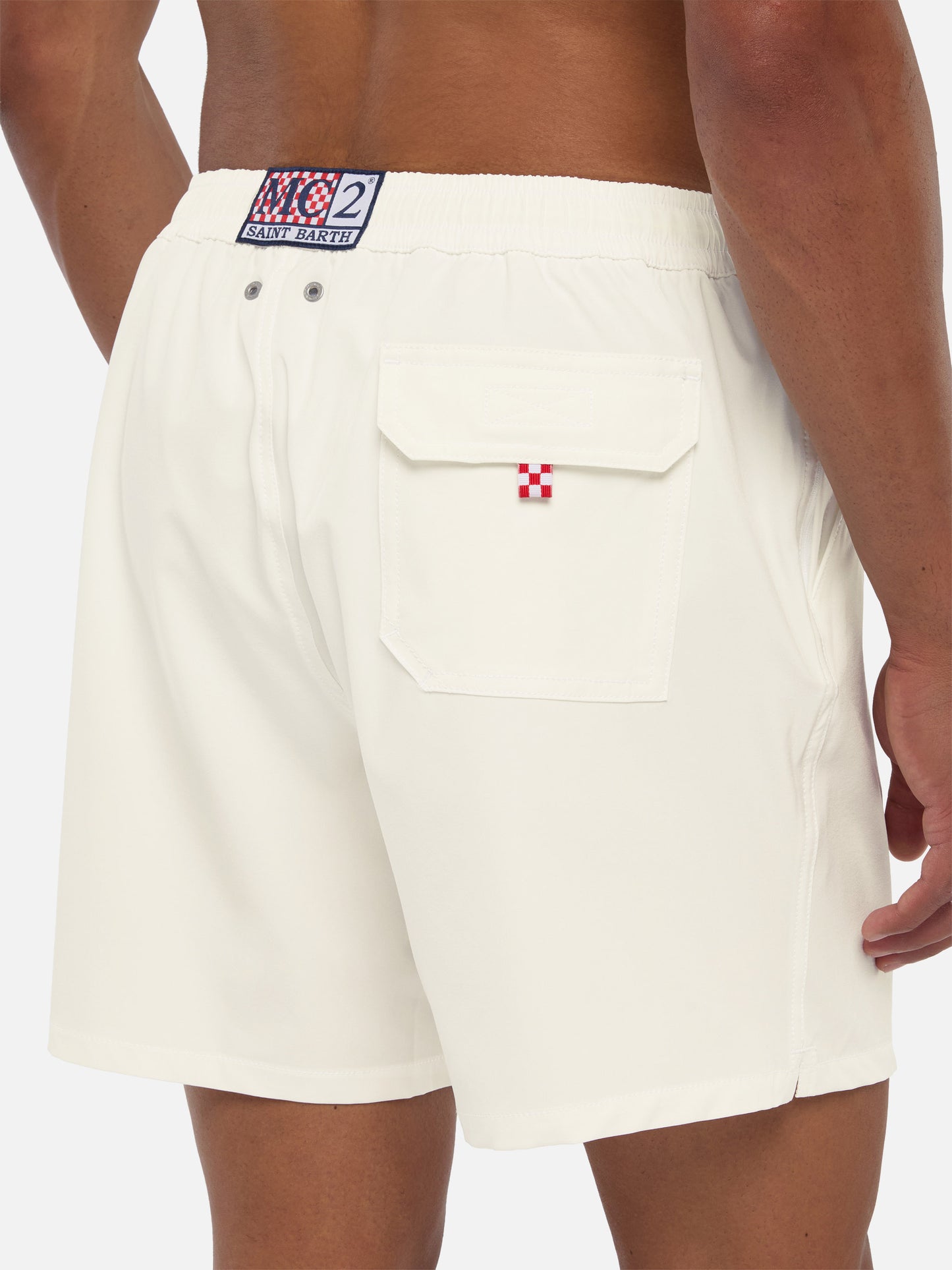 Weiße Comfort Badeshorts mit St. Barth Stickerei