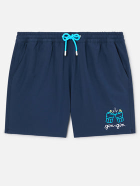 Bañador corto cómodo en azul con bordado Gin Gin 