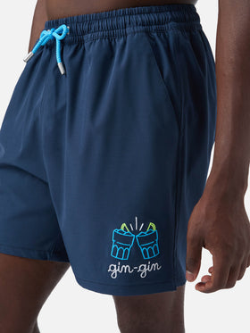 Bañador corto cómodo en azul con bordado Gin Gin 
