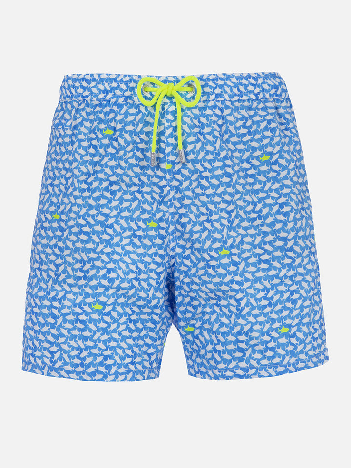 Comfort Light classic stretch swim shorts with sharks print - MC2 Saint Barth