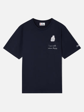 Camiseta de algodón Navy blue Connor con estampado de reloj y bordado 