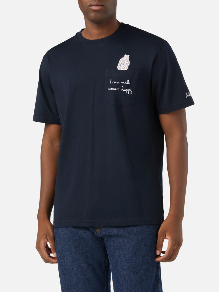T-shirt en coton Navy blue Connor avec imprimé montre et broderie 