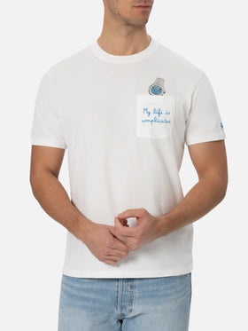 T-shirt bianca in cotone da uomo Connor con ricamo My Life is Complicated