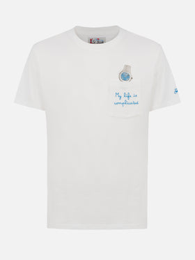 T-shirt bianca in cotone da uomo Connor con ricamo My Life is Complicated