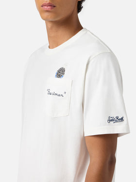 T-shirt Connor in cotone bianco con ricamo sul taschino Bartman