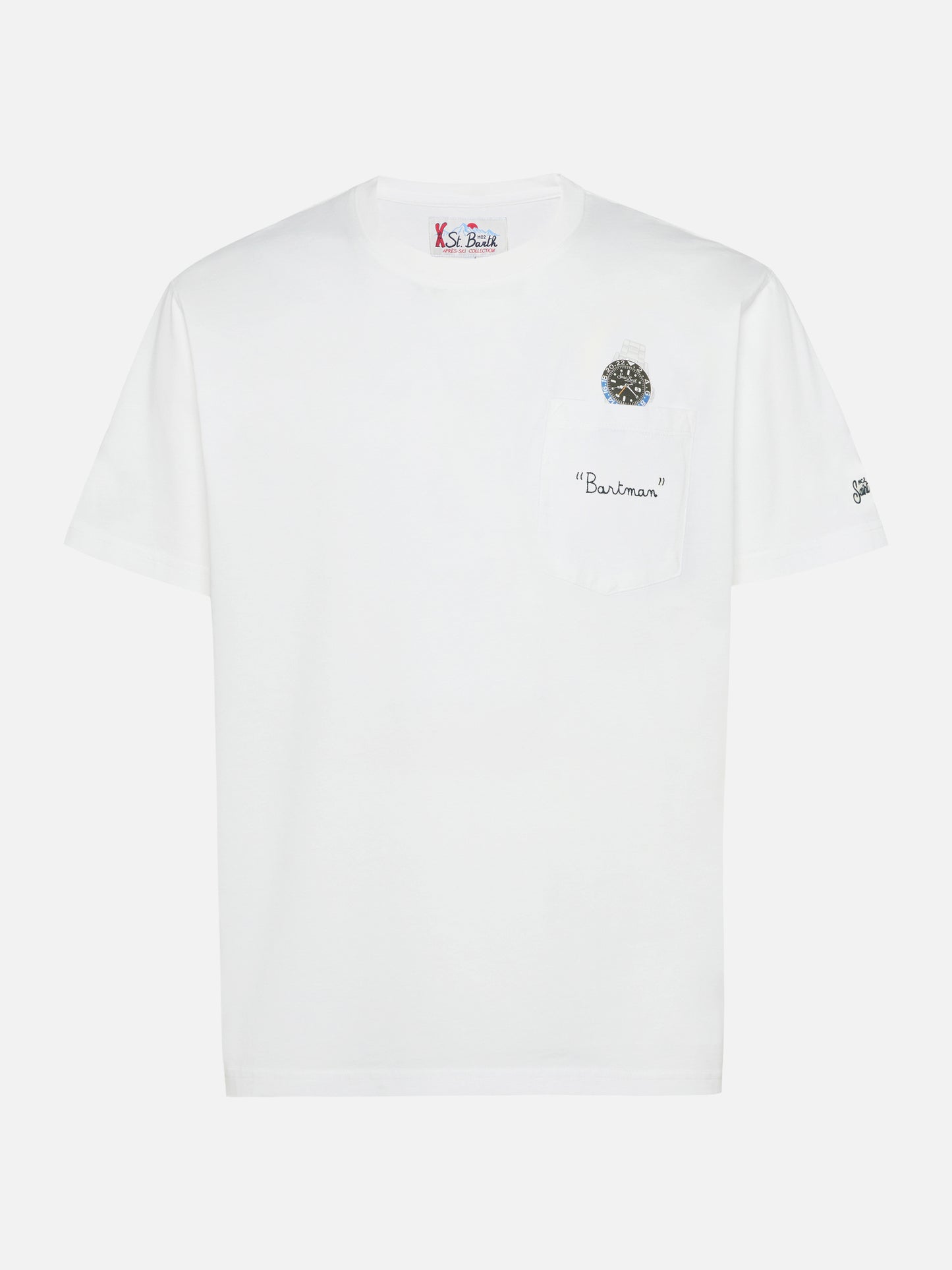 T-shirt Connor in cotone bianco con ricamo sul taschino Bartman