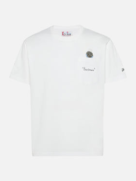 T-shirt Connor in cotone bianco con ricamo sul taschino Bartman