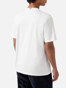 T-shirt Connor in cotone bianco con ricamo sul taschino Bartman