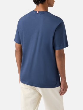 Connor cotton T-shirt in blue with Do you want a cola? pocket embroidery