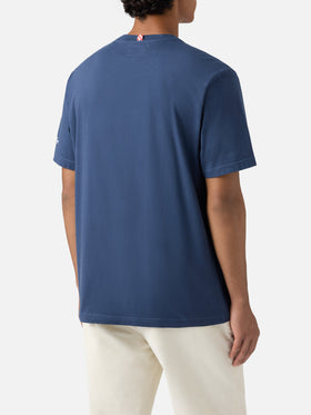 Connor cotton T-shirt in blue with My reseller is different pocket embroidery