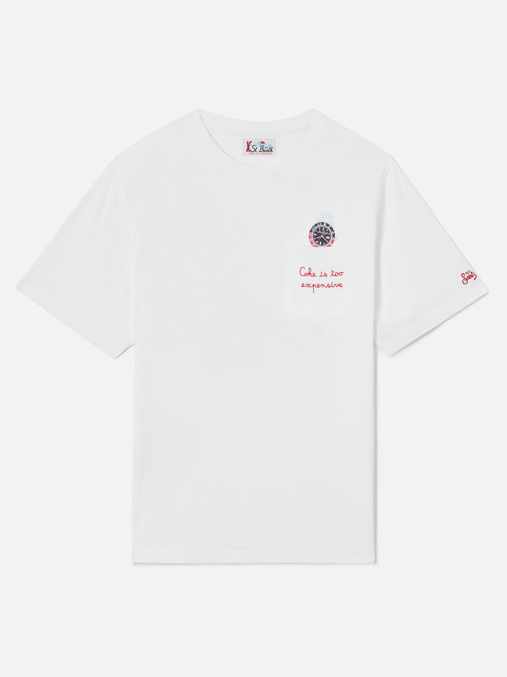 T-shirt en coton Connor blanc avec imprimé montre et broderie Cara Ho Un Expensive 