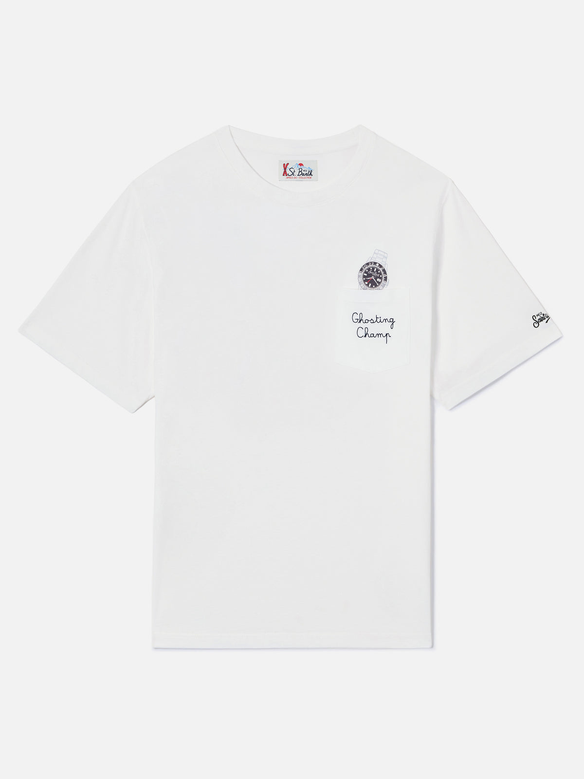T-shirt en coton Connor blanc avec imprimé montre et broderie Ghosting Champ 
