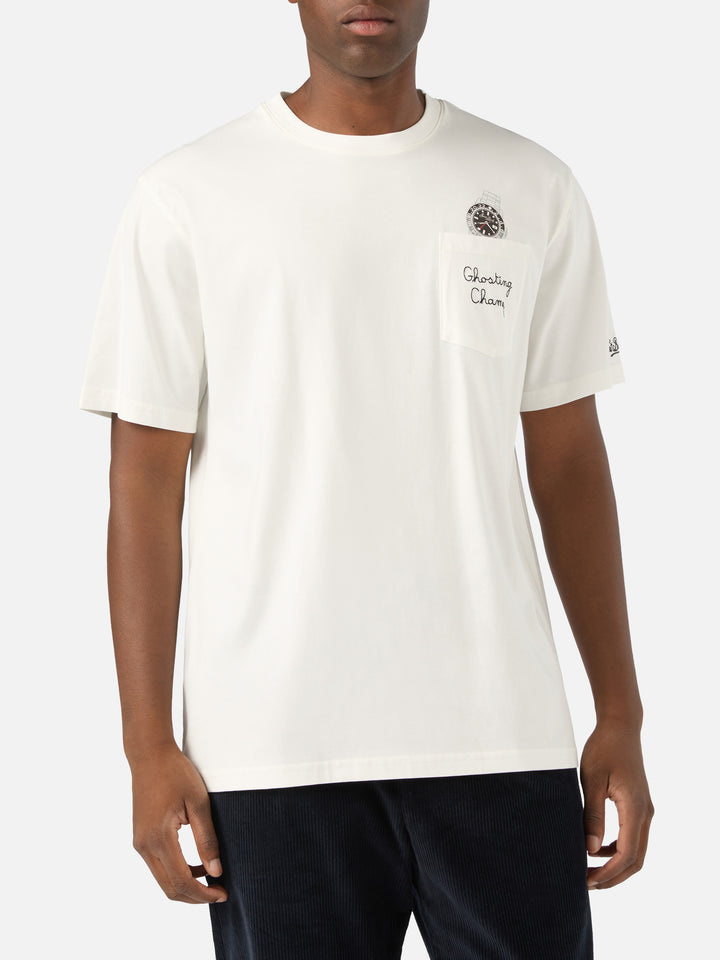 T-shirt en coton Connor blanc avec imprimé montre et broderie Ghosting Champ 
