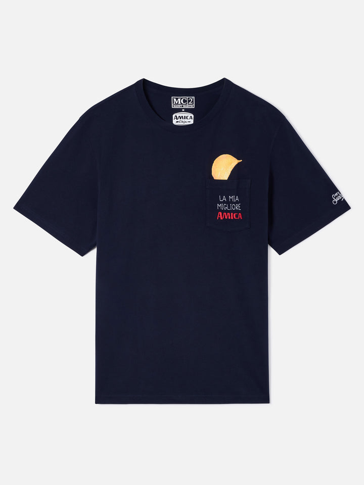 Camiseta Connor en azul marino blue con bolsillo de parche Amica Chips 
