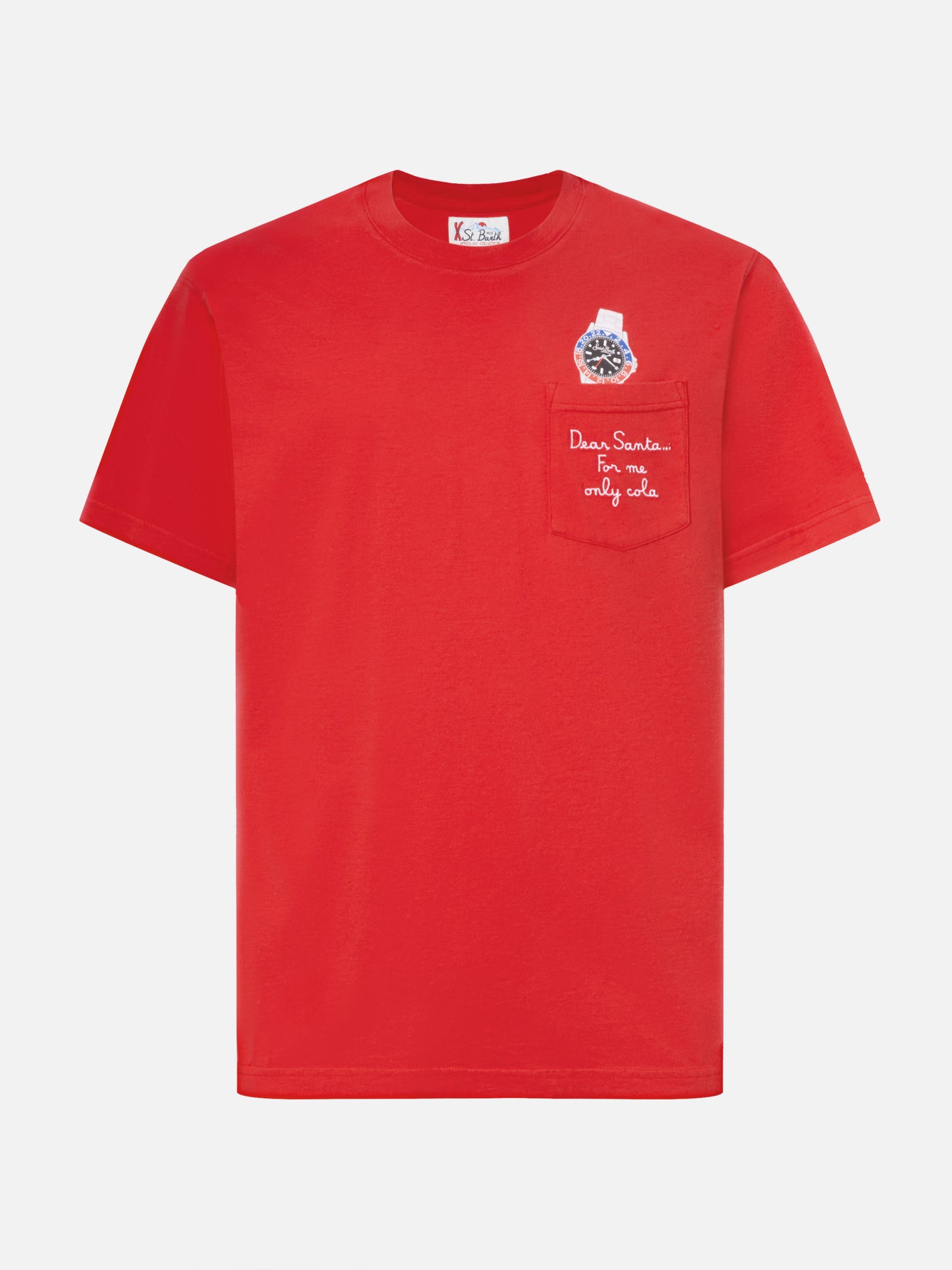 T-shirt Connor in cotone invernale rosso con ricamo sul taschino Dear Santa...