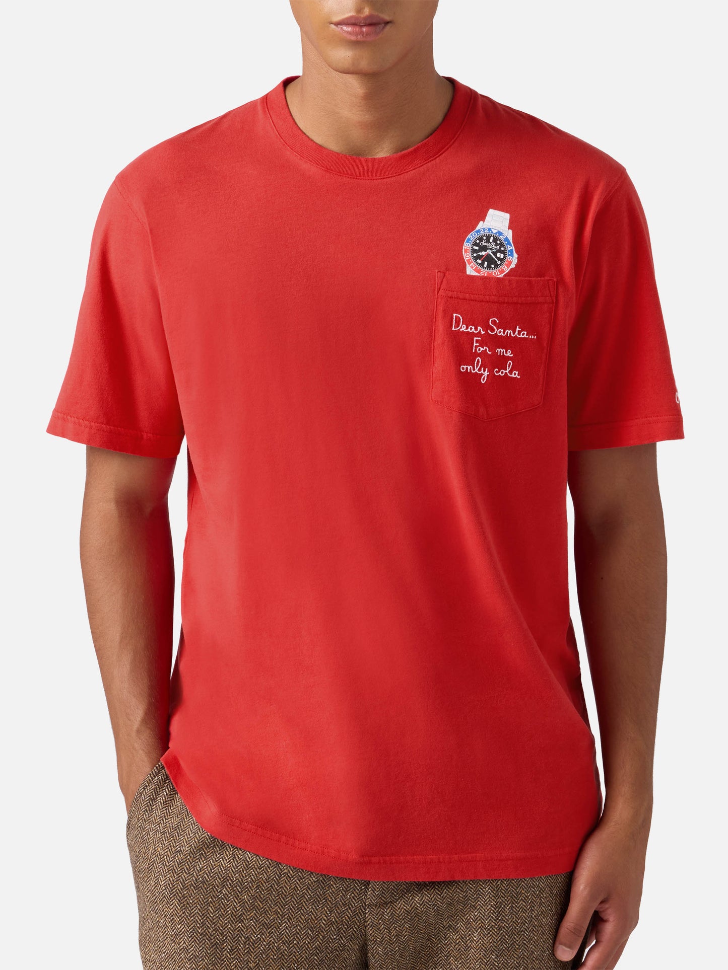 T-shirt Connor in cotone invernale rosso con ricamo sul taschino Dear Santa...