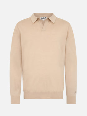 Man beige merino wool polo Covent - MC2 Saint Barth