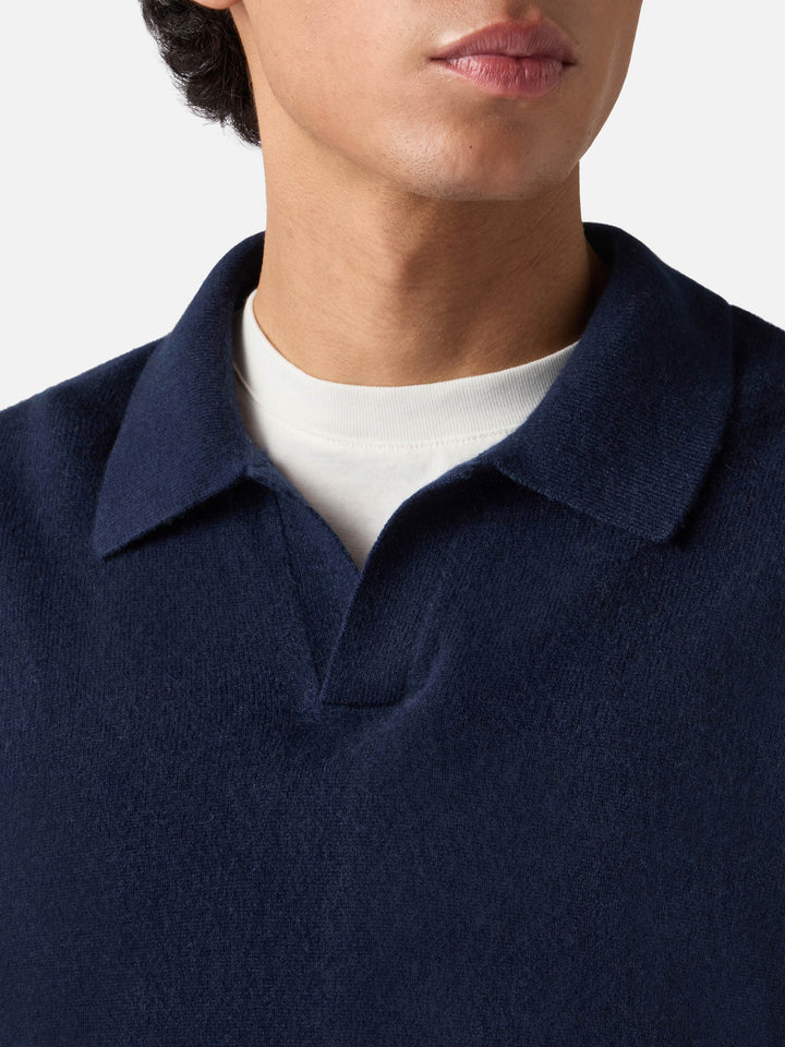 Covent cashmere knit polo in night blue