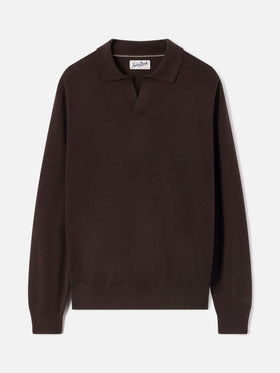 Braunes Covent Poloshirt aus einer Mischung aus Merinowolle und Kaschmir 