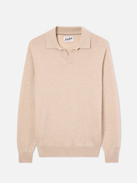 Beige Covent merino wool and cashmere blend polo