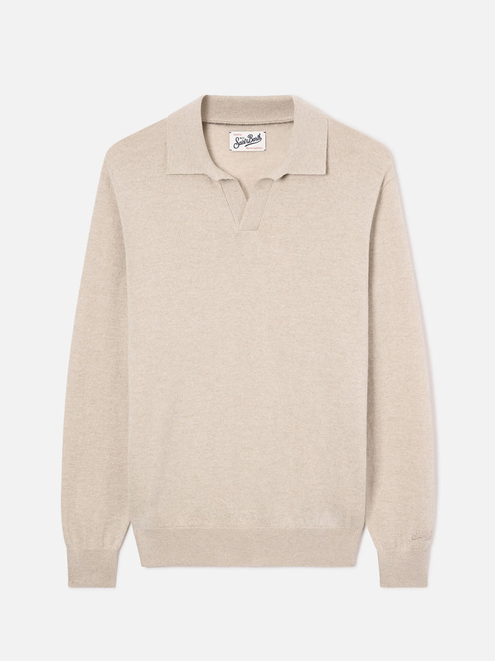 Polo en mélange de laine mérinos et cachemire beige Covent 