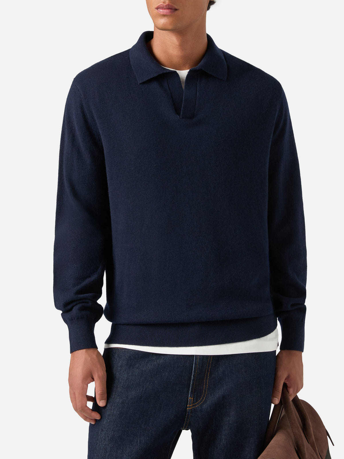 Polo en mélange de laine mérinos et de cachemire Navy blue Covent 