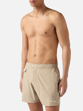Bañador Capferrat en beige con logo bordado 