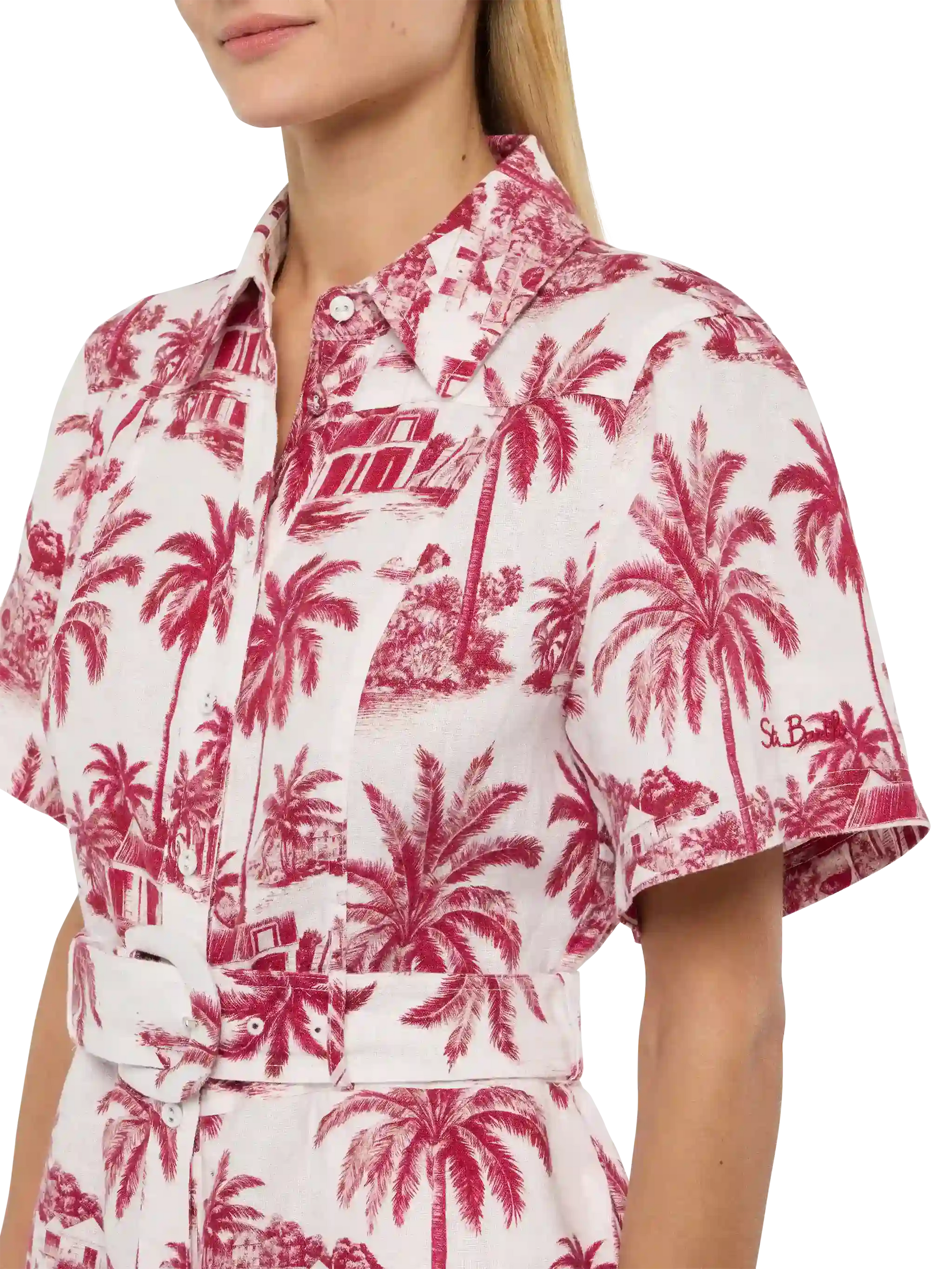 Carola linen playsuit with toile de jouy print | AI CO-CREATED DESIGN BY RICKDICK - POWERED BY RED-EYE - MC2 Saint Barth