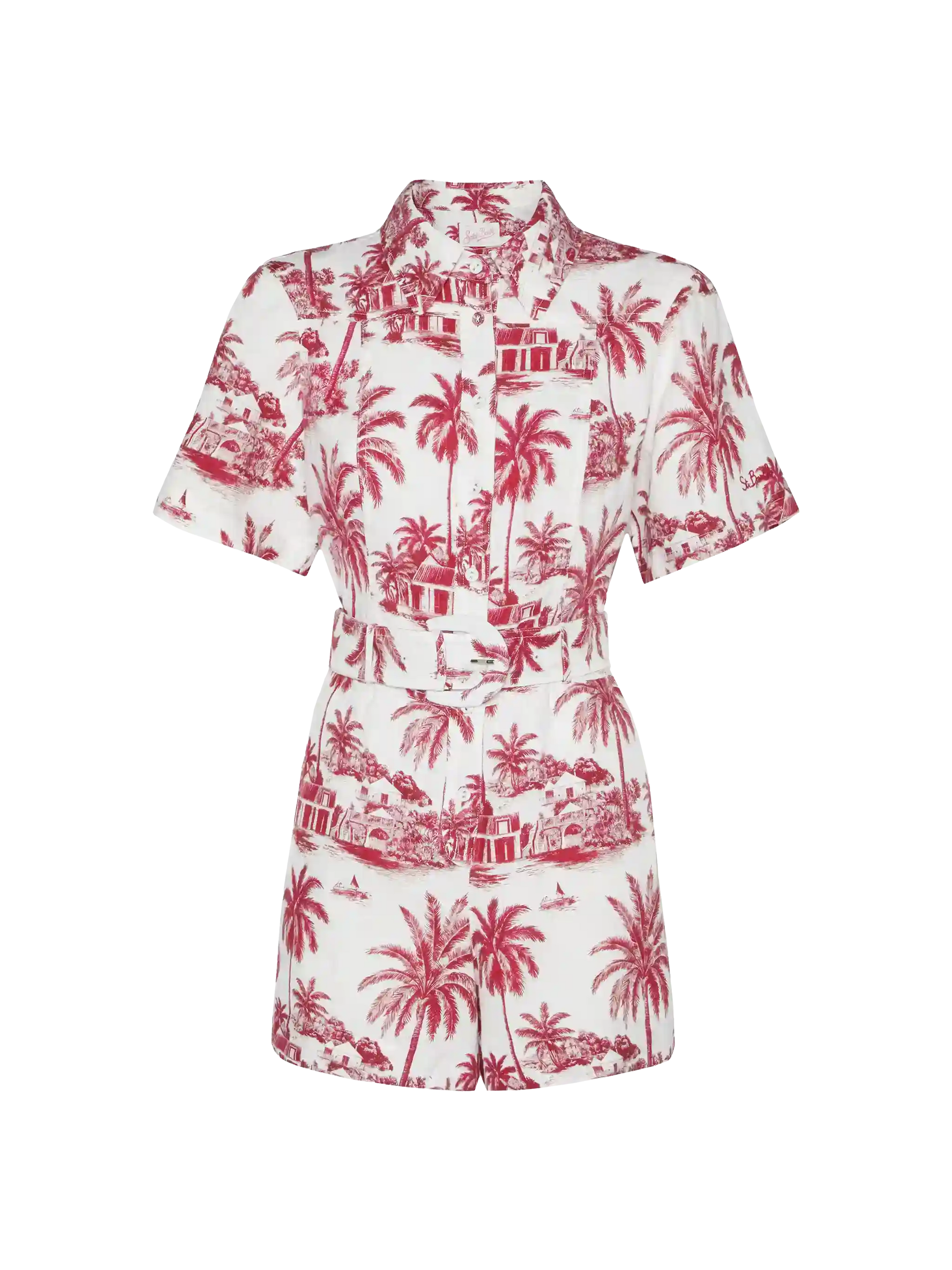 Carola linen playsuit with toile de jouy print | AI CO-CREATED DESIGN BY RICKDICK - POWERED BY RED-EYE - MC2 Saint Barth