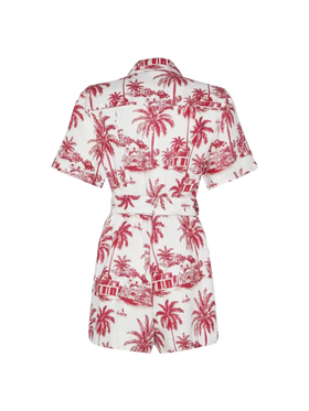 Carola linen playsuit with toile de jouy print | AI CO-CREATED DESIGN BY RICKDICK - POWERED BY RED-EYE - MC2 Saint Barth