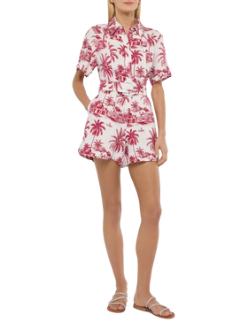 Carola linen playsuit with toile de jouy print | AI CO-CREATED DESIGN BY RICKDICK - POWERED BY RED-EYE - MC2 Saint Barth