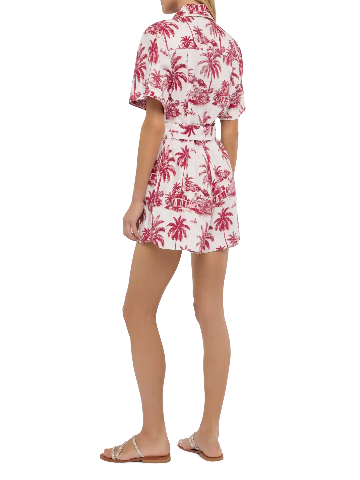 Carola linen playsuit with toile de jouy print | AI CO-CREATED DESIGN BY RICKDICK - POWERED BY RED-EYE - MC2 Saint Barth