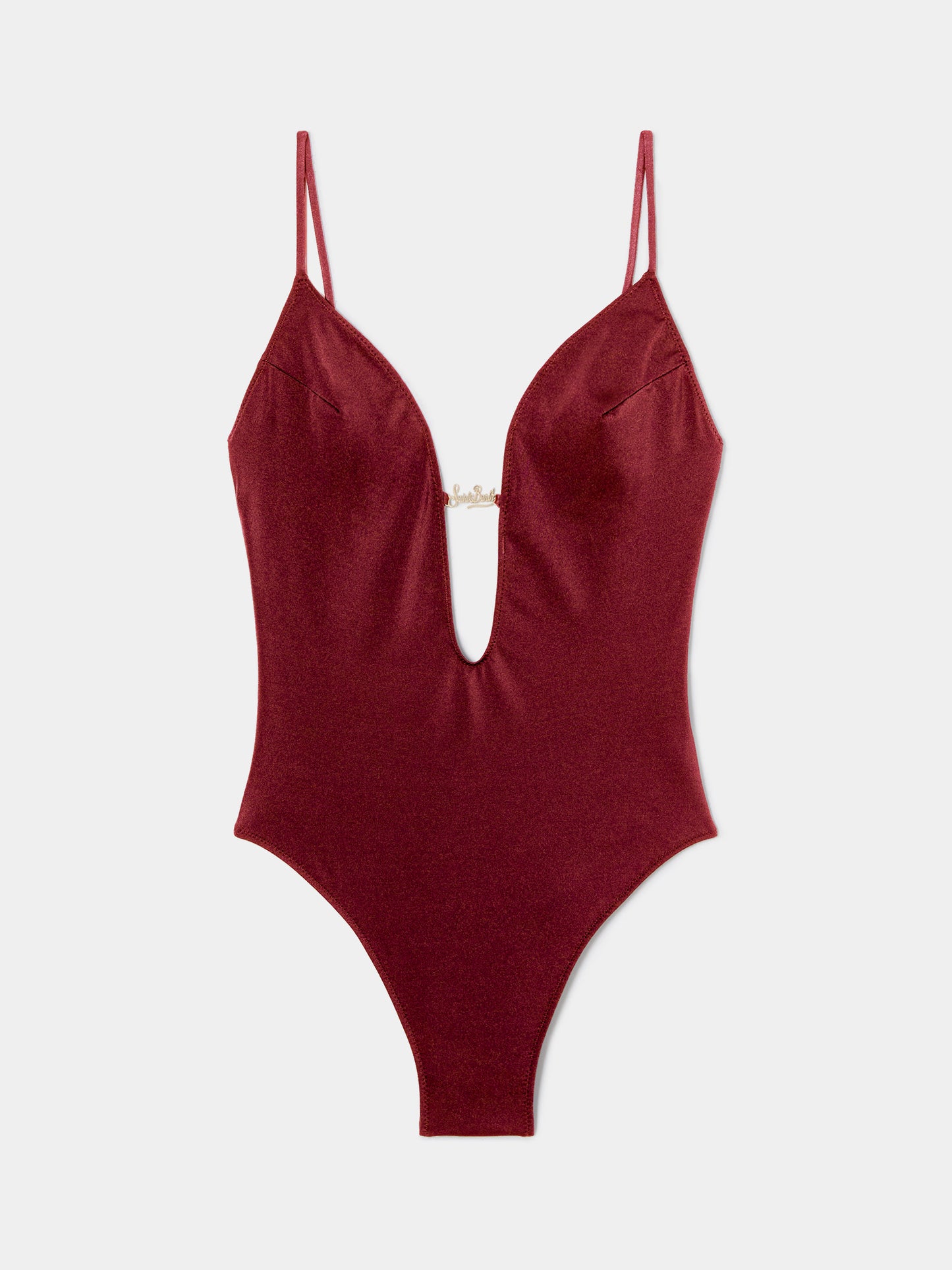 Crunchy one-piece swimsuit in burgundy glossy finish with charms