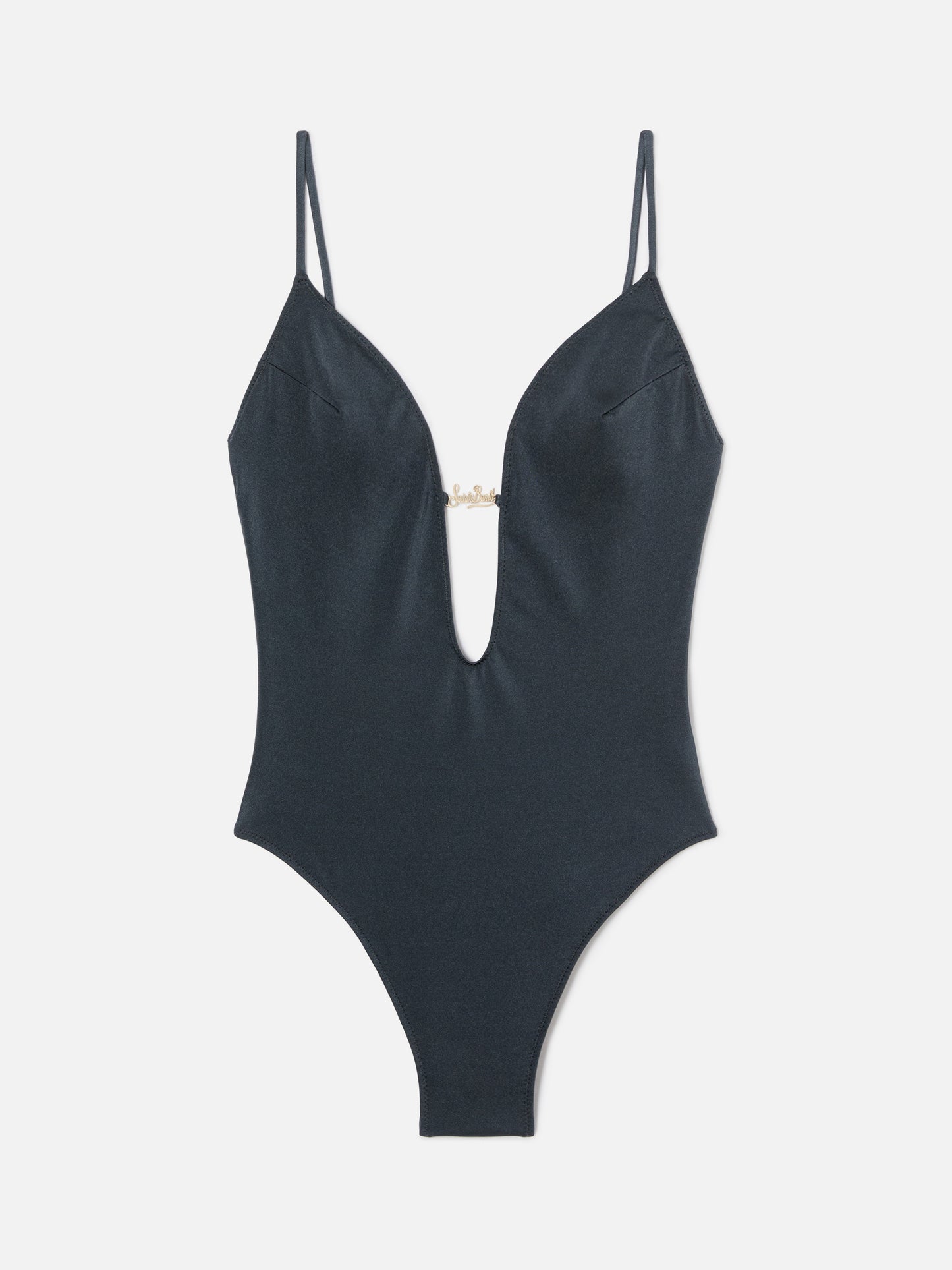 Crunchy Plate one-piece swimsuit glossy finish with logo plaque