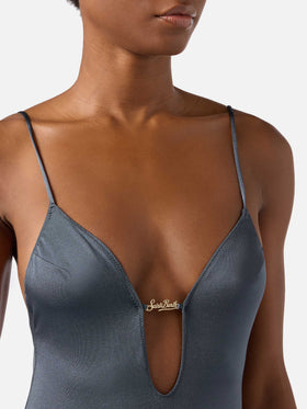 Maillot de bain une-pièce Crunchy Plate finition brillante avec plaque logo 