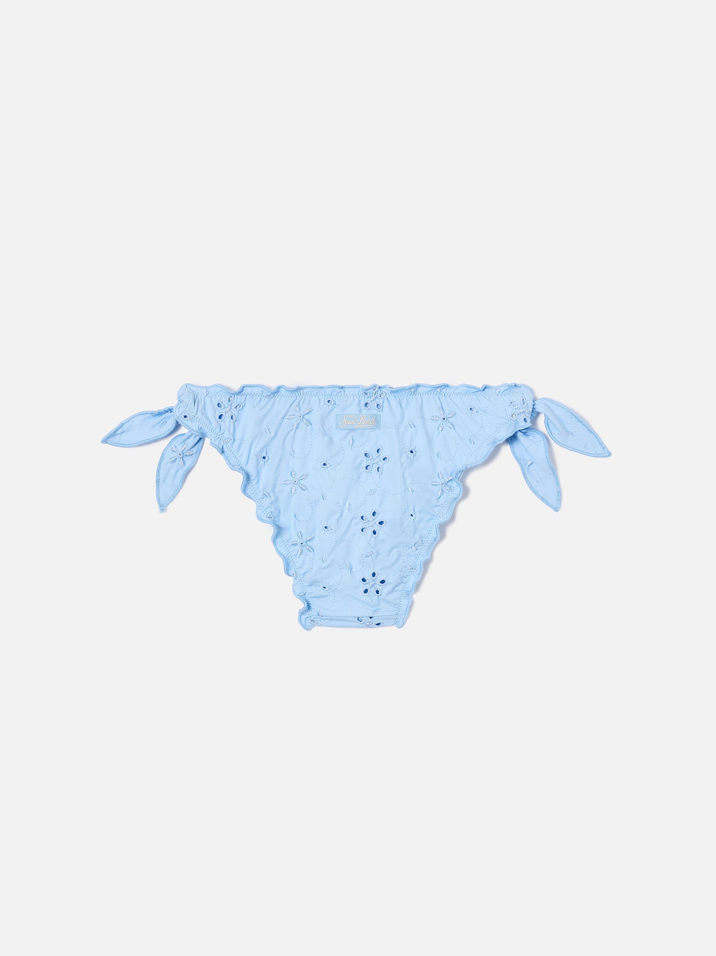 Slip de baño Cric azul claro de sangallo con bordado floral 