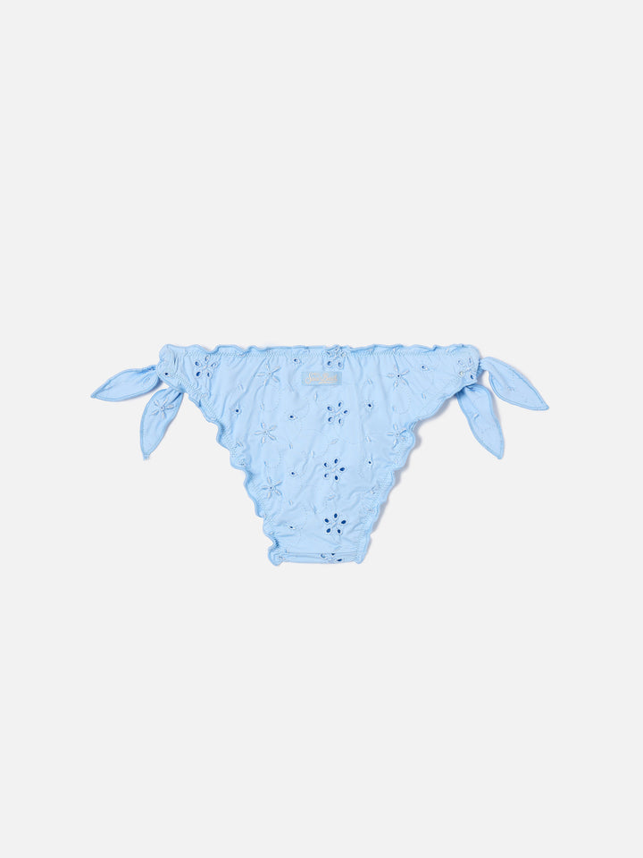 Cric light blue sangallo swim briefs with floral embroidery