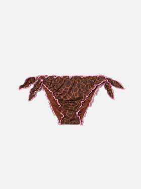 Slip de bain Cric marron à imprimé animal avec bords contrastés 