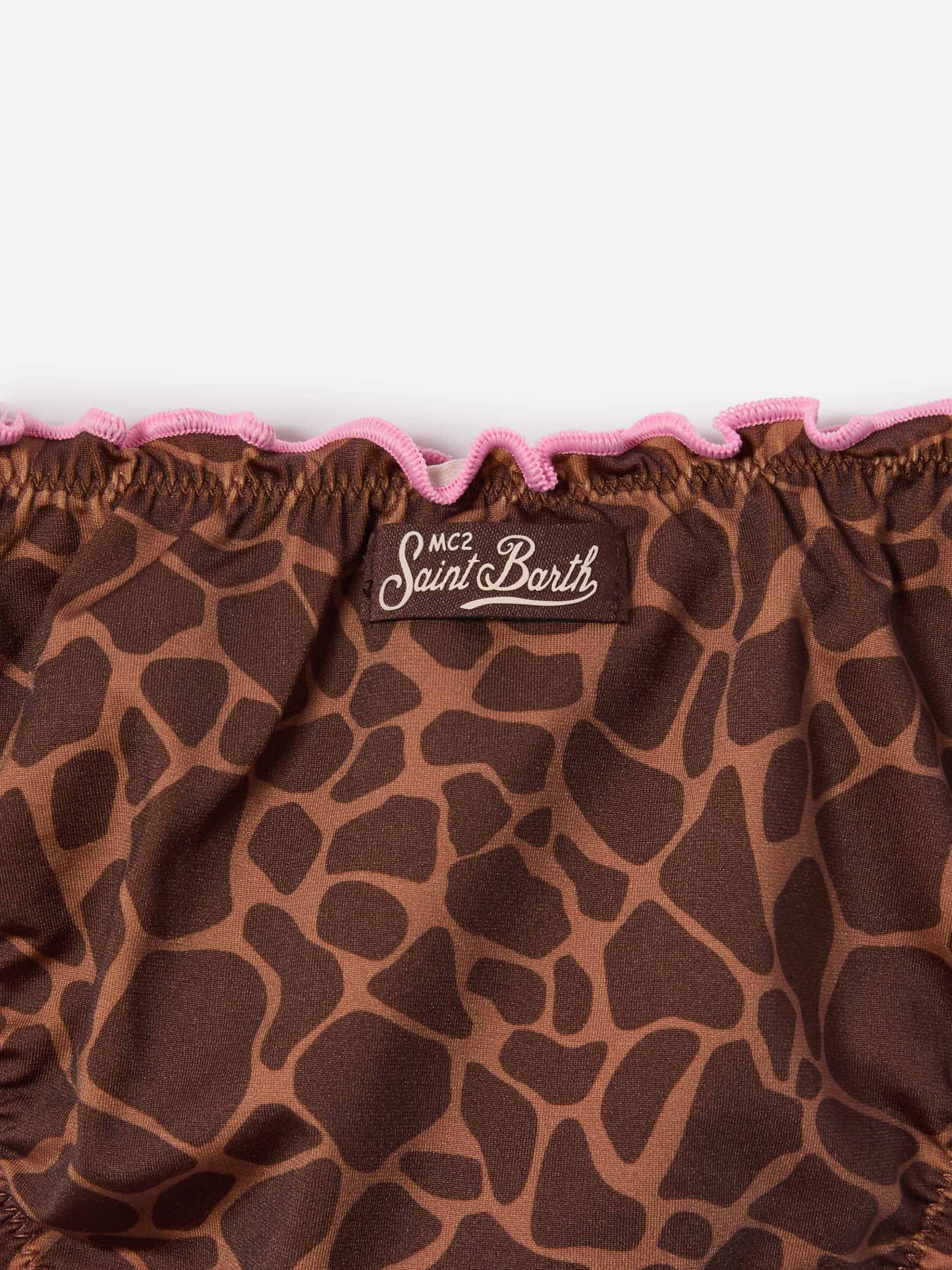 Slip de bain Cric marron à imprimé animal avec bords contrastés 