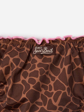 Slip de bain Cric marron à imprimé animal avec bords contrastés 