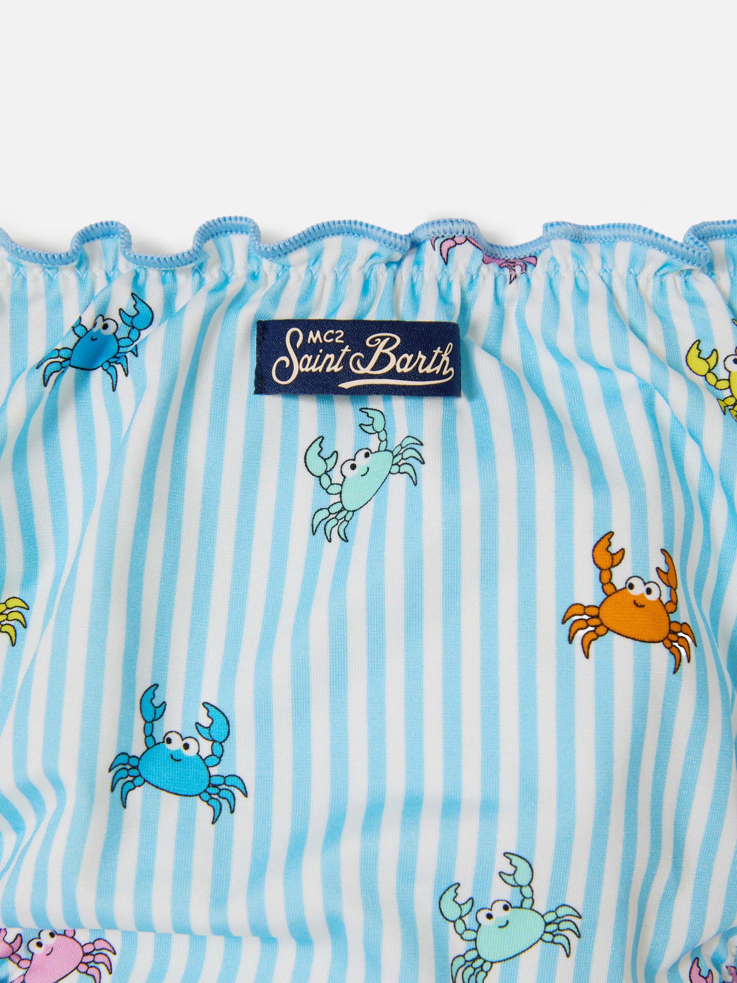 Bikini Cris in tessuto elasticizzato a righe con stampa granchietti