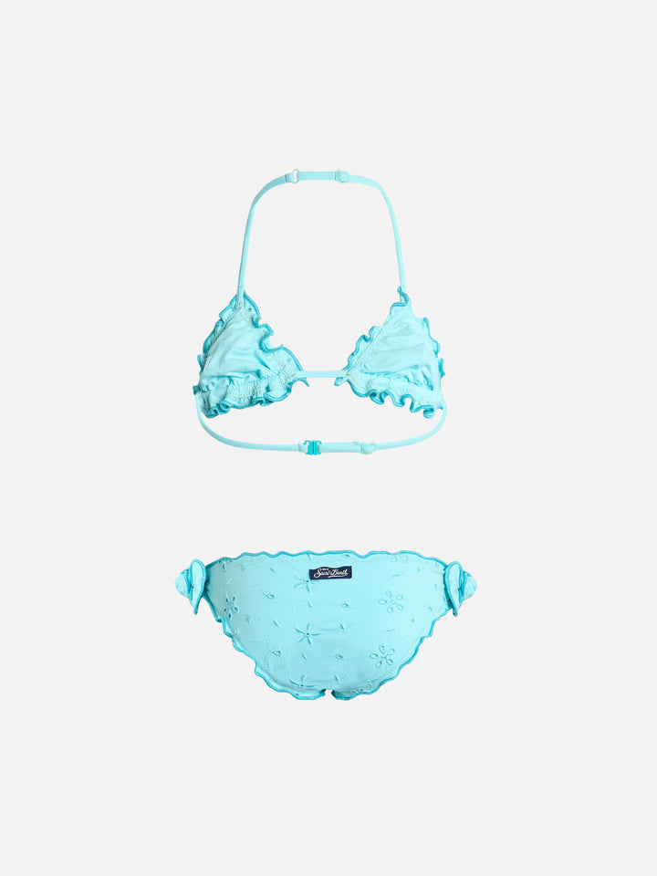 Girl water green classic triangle bikini Cris with Sangallo embroidery - MC2 Saint Barth
