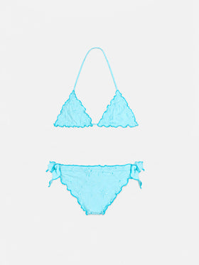 Bikini triangle classique vert d’eau pour fille Cris avec broderie Sangallo 