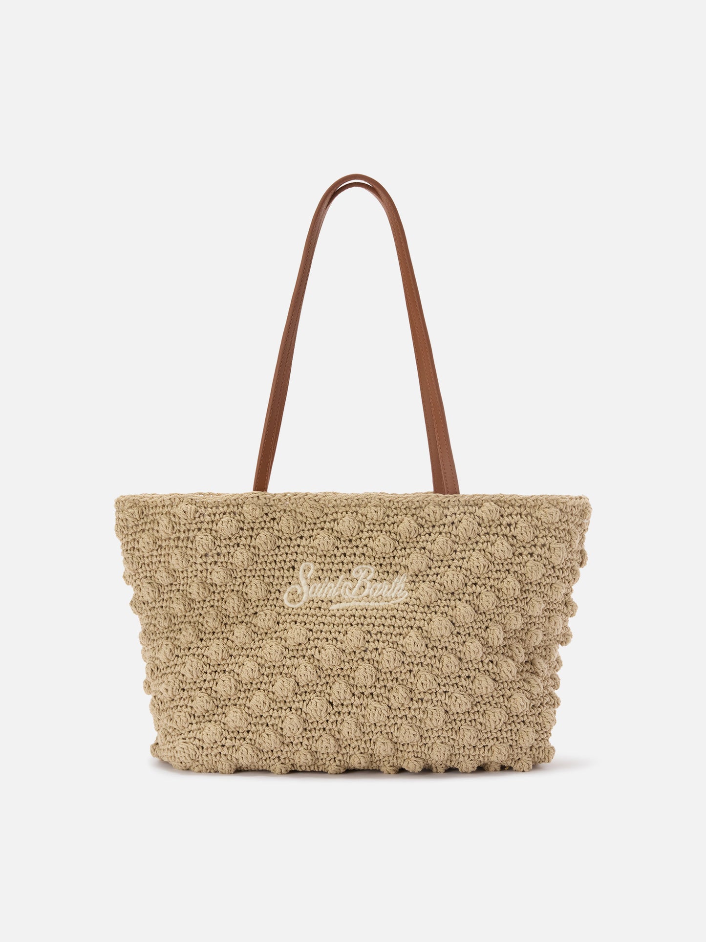 Bolso tote mediano de crochet con logo bordado 