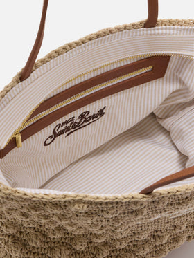 Bolso tote mediano de crochet con logo bordado 