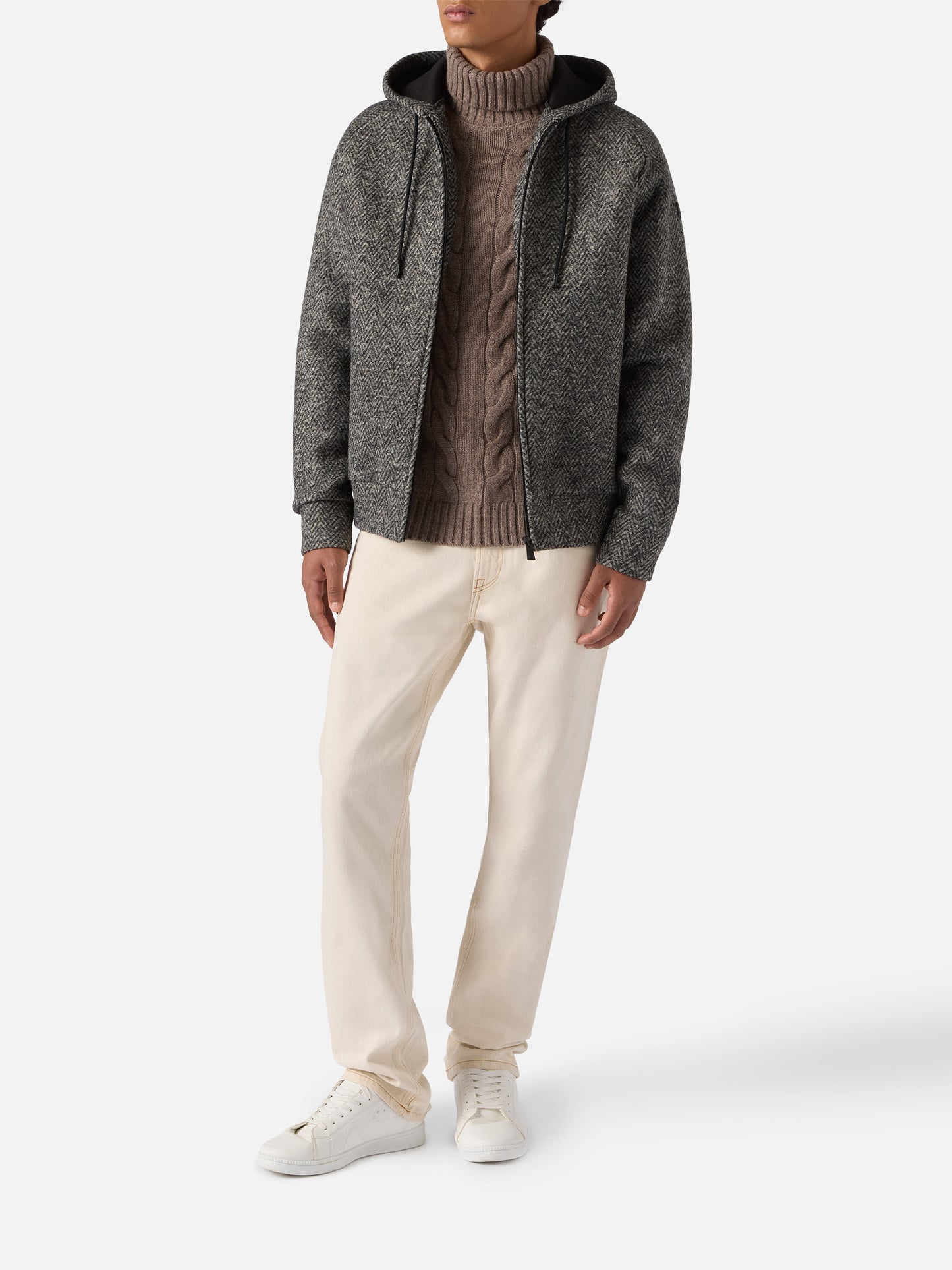 Carrell Wool herringbone jacket with zip and hood